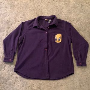 Y2K Looney Tunes Tweety Bird Fleece Button Up